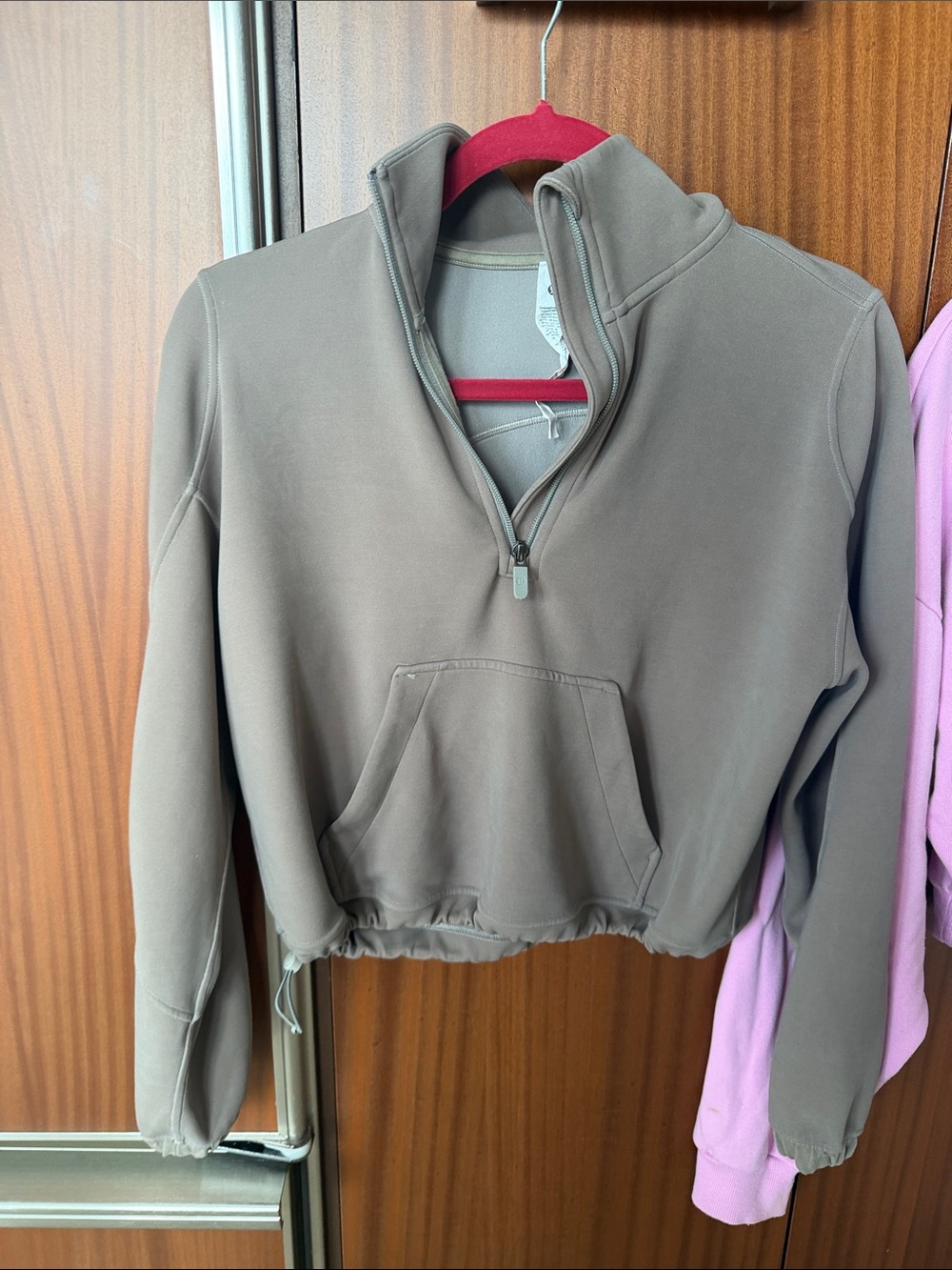 lululemon athletica Cropped Half-Zip Drawcord Sweatshirt in Taupe